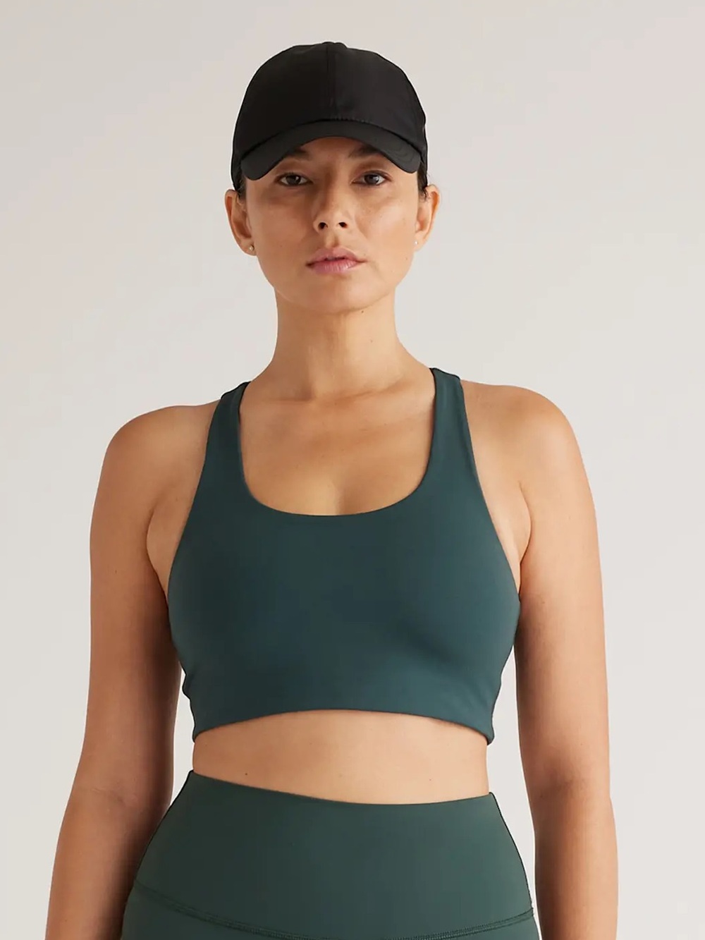 NWT QUINCE Ultra-Form Scoop Neck Longline Bra Large Forest Green 9661